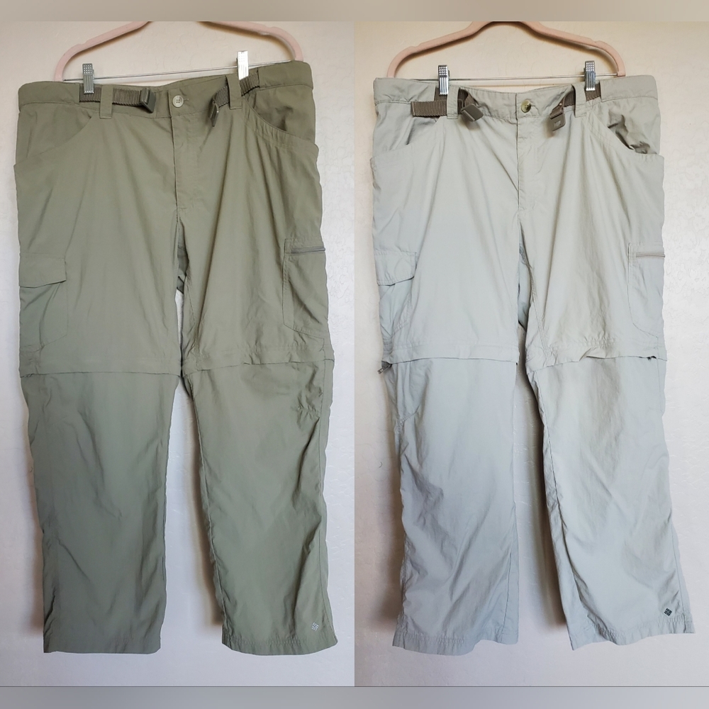 Columbia Convertible Tan Olive Green Two Hiking Cargo Pants Bundle Size 40 x 30